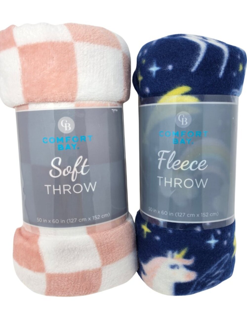 Lot of 2 New Comfort Bay 50x60" Soft Pink Plush & Fleece Unicorns Throw Blankets
